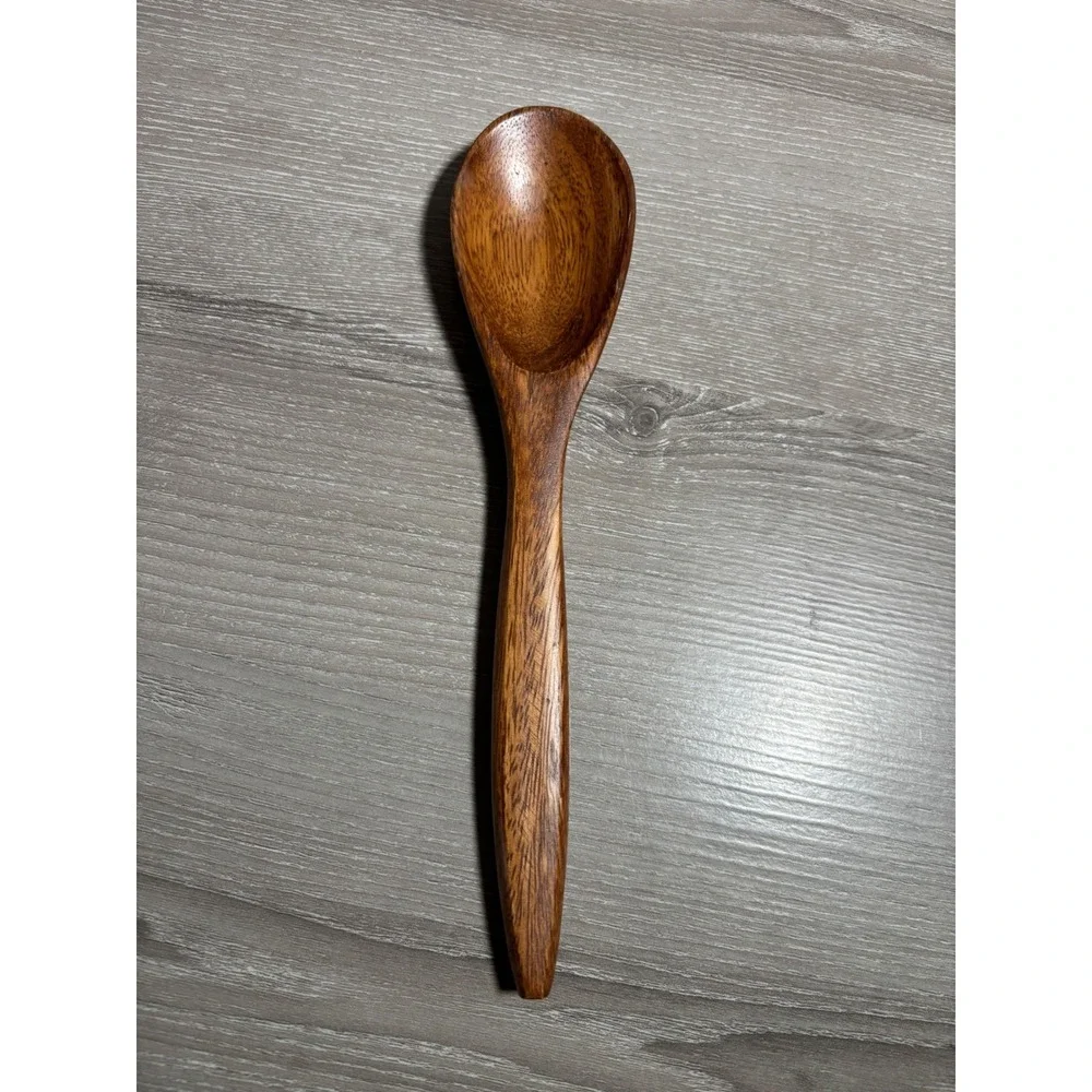 Vintage Handcrafted Wood Salad Server Set Large Spoon and Fork Tapered Handles